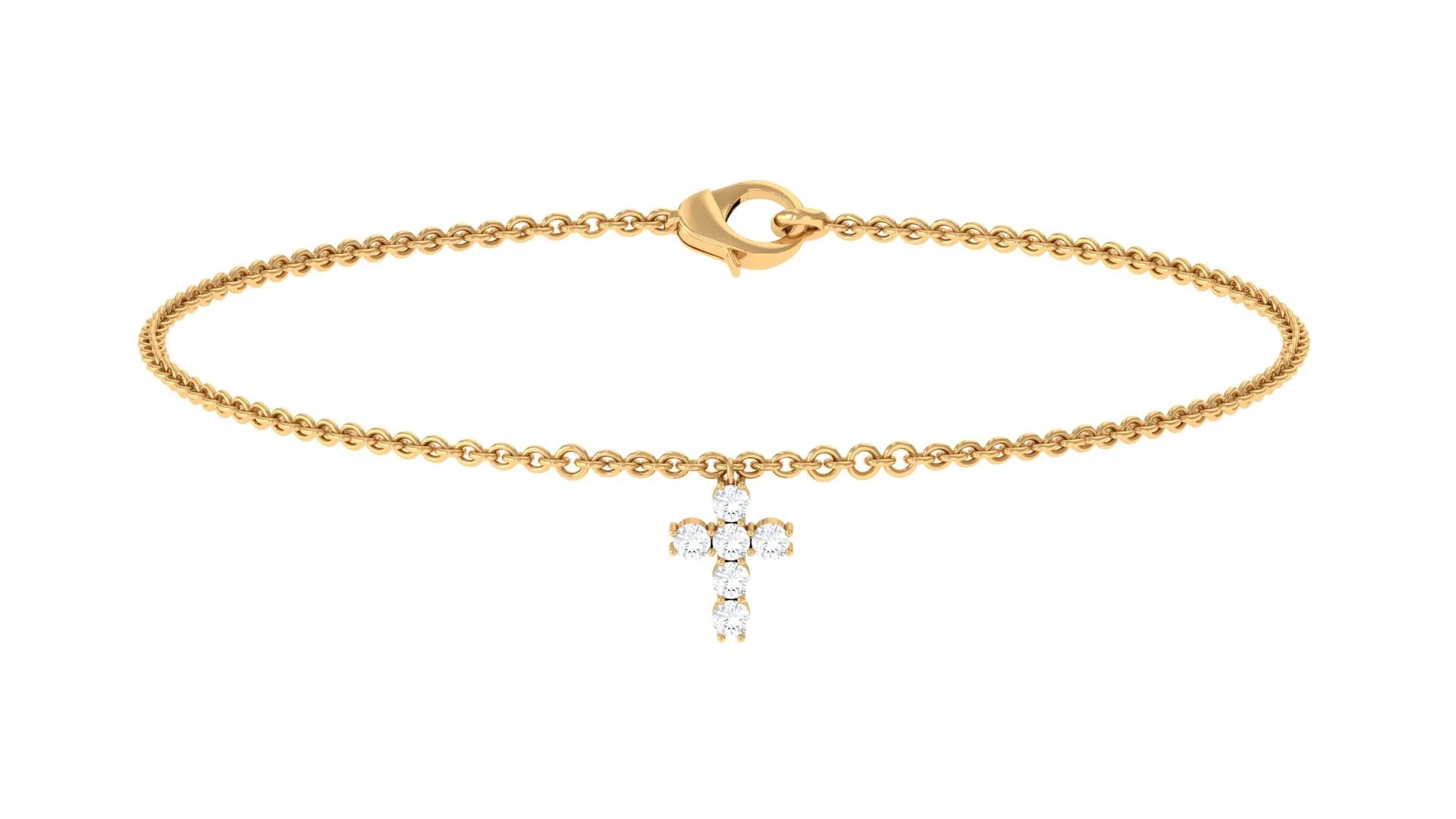 0.25 CT Cubic Zirconia Chain Charm Cross Bracelet in Gold