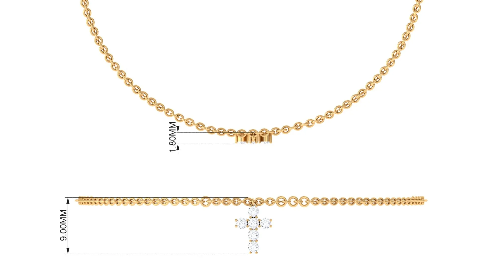 0.25 CT Cubic Zirconia Chain Charm Cross Bracelet in Gold