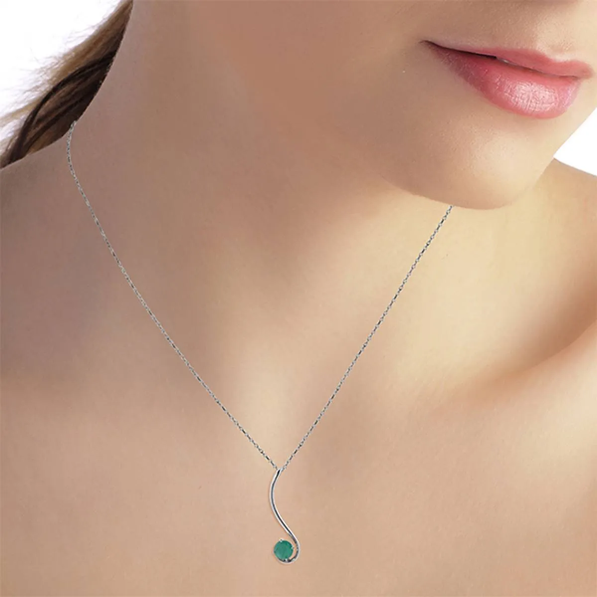 0.55 Carat 14K Solid White Gold Accentuate The Given Emerald Necklace