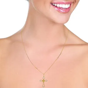 0.57 Carat 14K Solid Yellow Gold Faith Citrine Diamond Necklace