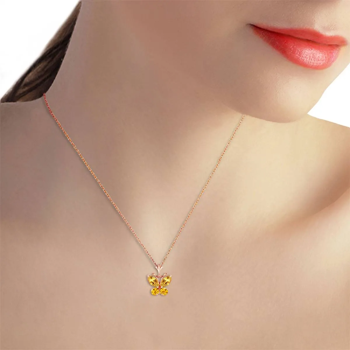 0.6 Carat 14K Solid Rose Gold Butterfly Necklace Citrine