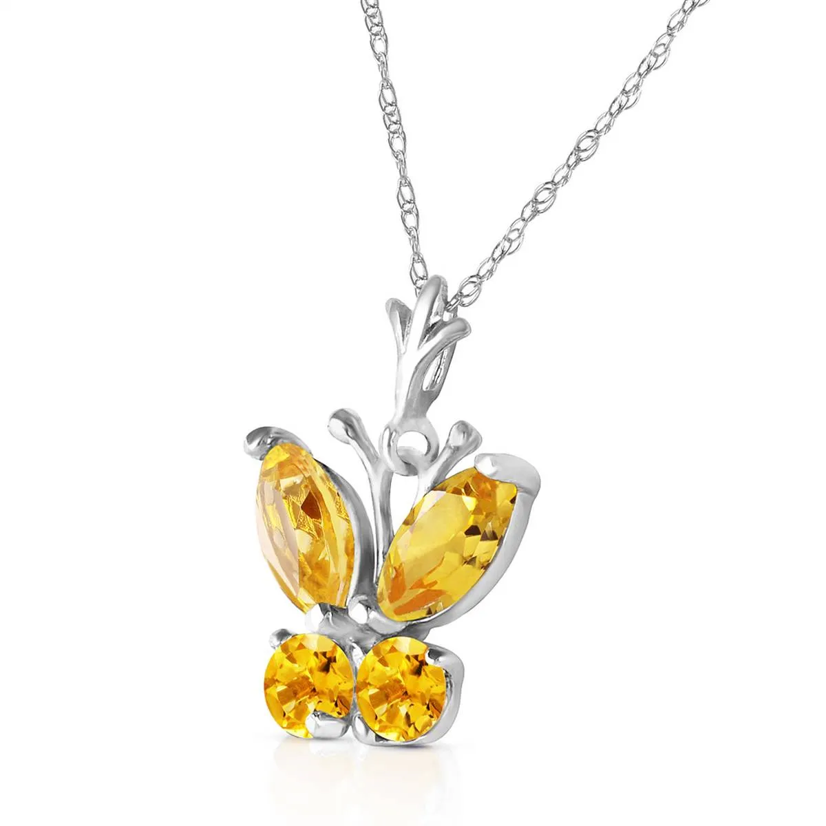 0.6 Carat 14K Solid White Gold Butterfly Necklace Citrine