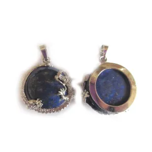 1 Pc Lapis Lazuli Gemstone and Tibetan Silver Dragon Flat 26.5X24mm Charms Pendants