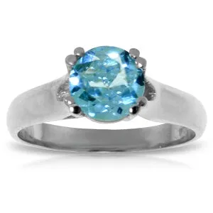 1.1 Carat 14K Solid White Gold Silent Message Blue Topaz Ring