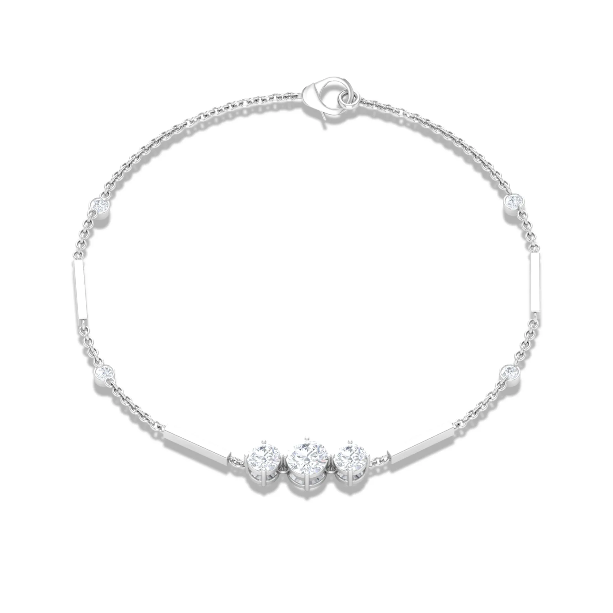 1.25 CT Round Cut Zircon Designer Gold Link Bracelet