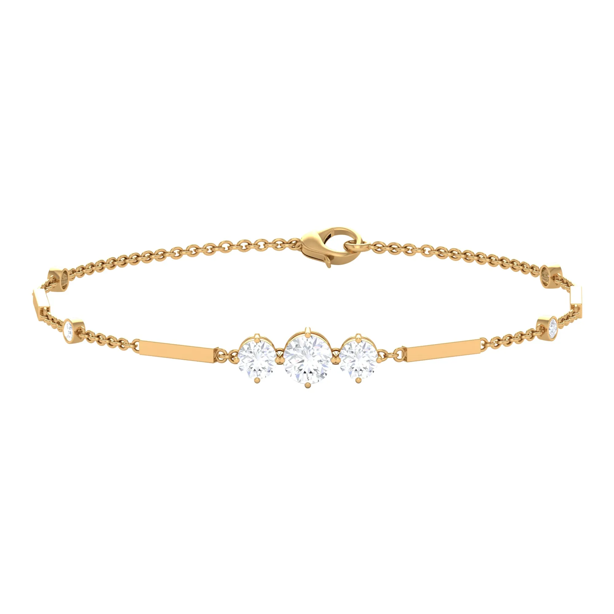 1.25 CT Round Cut Zircon Designer Gold Link Bracelet