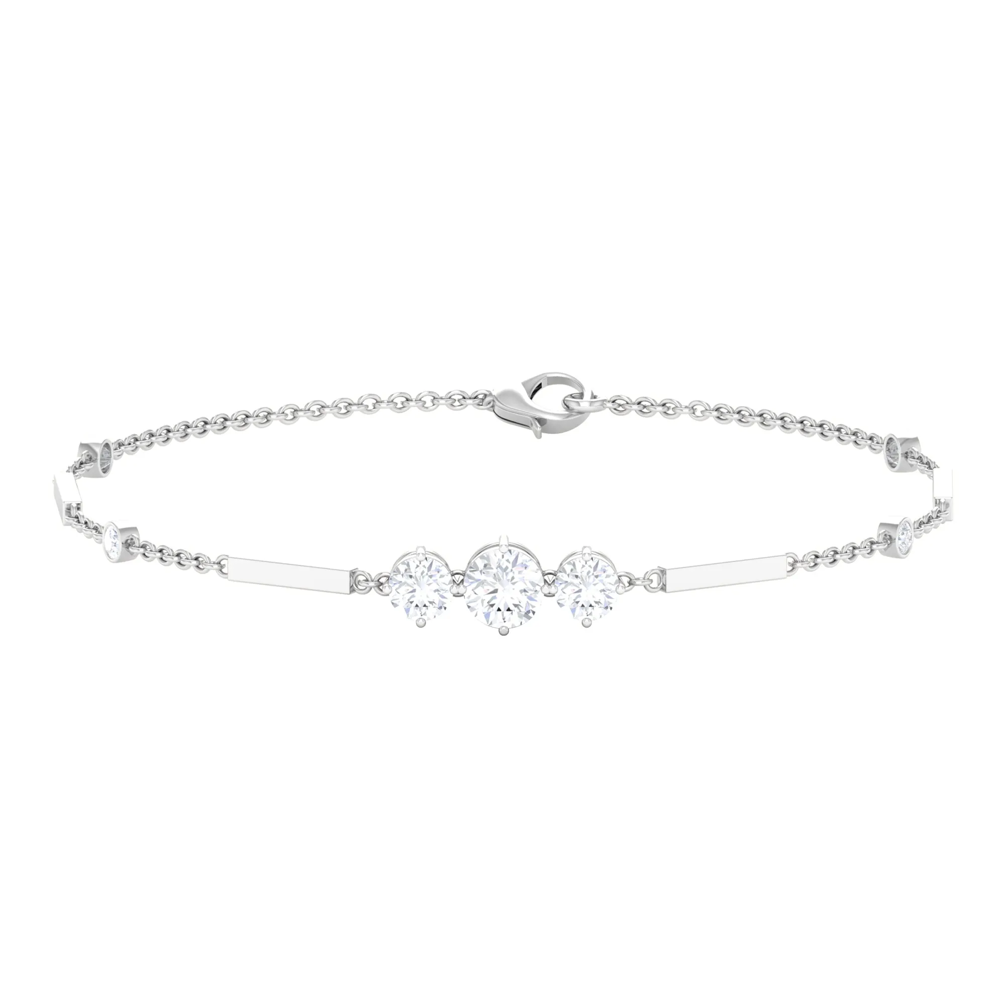 1.25 CT Round Cut Zircon Designer Gold Link Bracelet