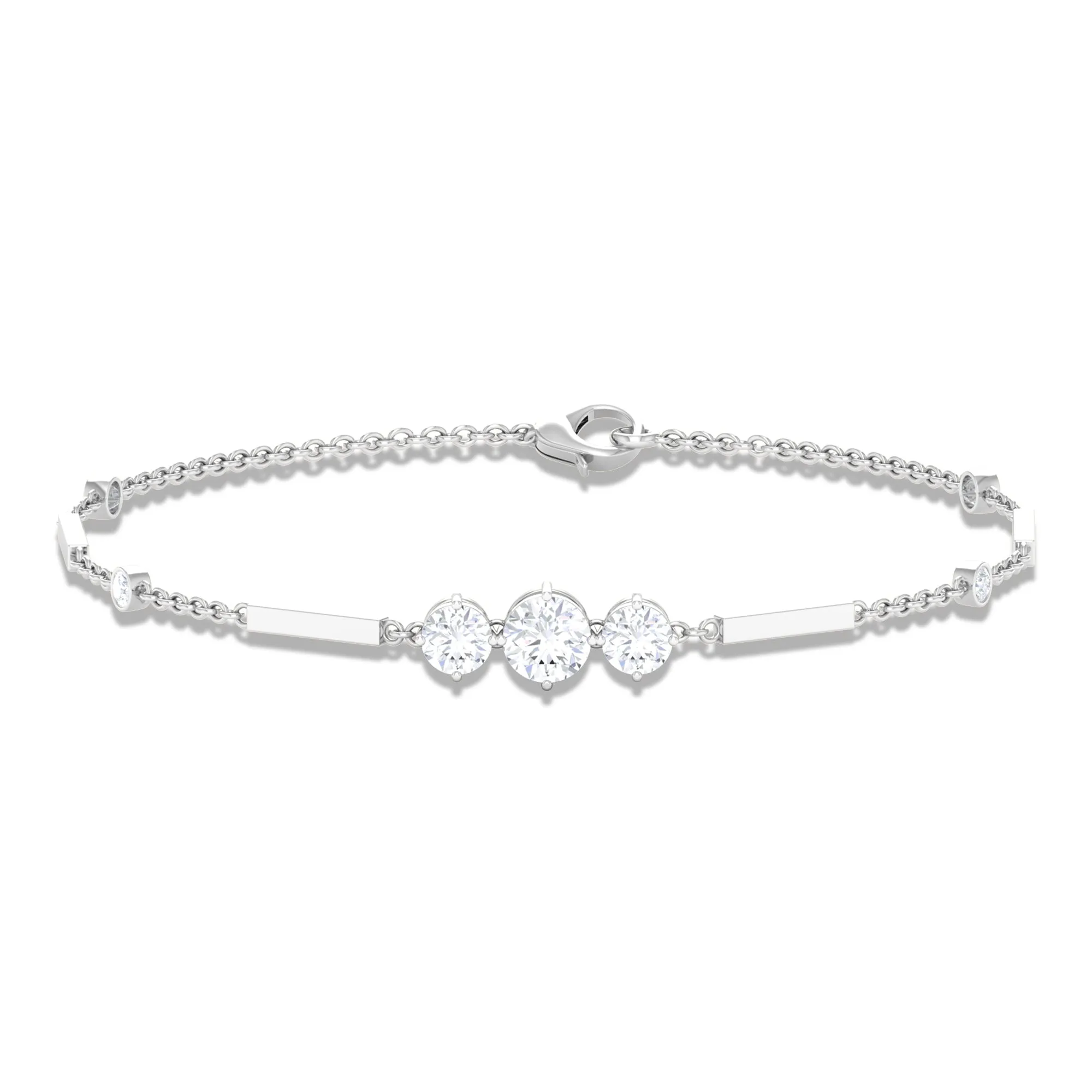 1.25 CT Round Cut Zircon Designer Gold Link Bracelet