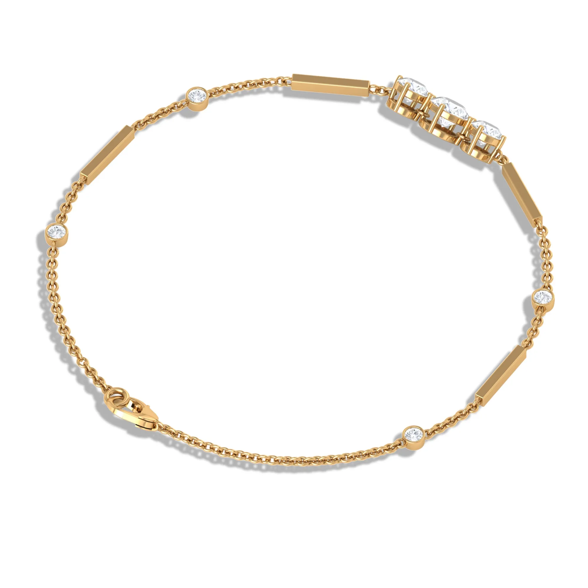 1.25 CT Round Cut Zircon Designer Gold Link Bracelet