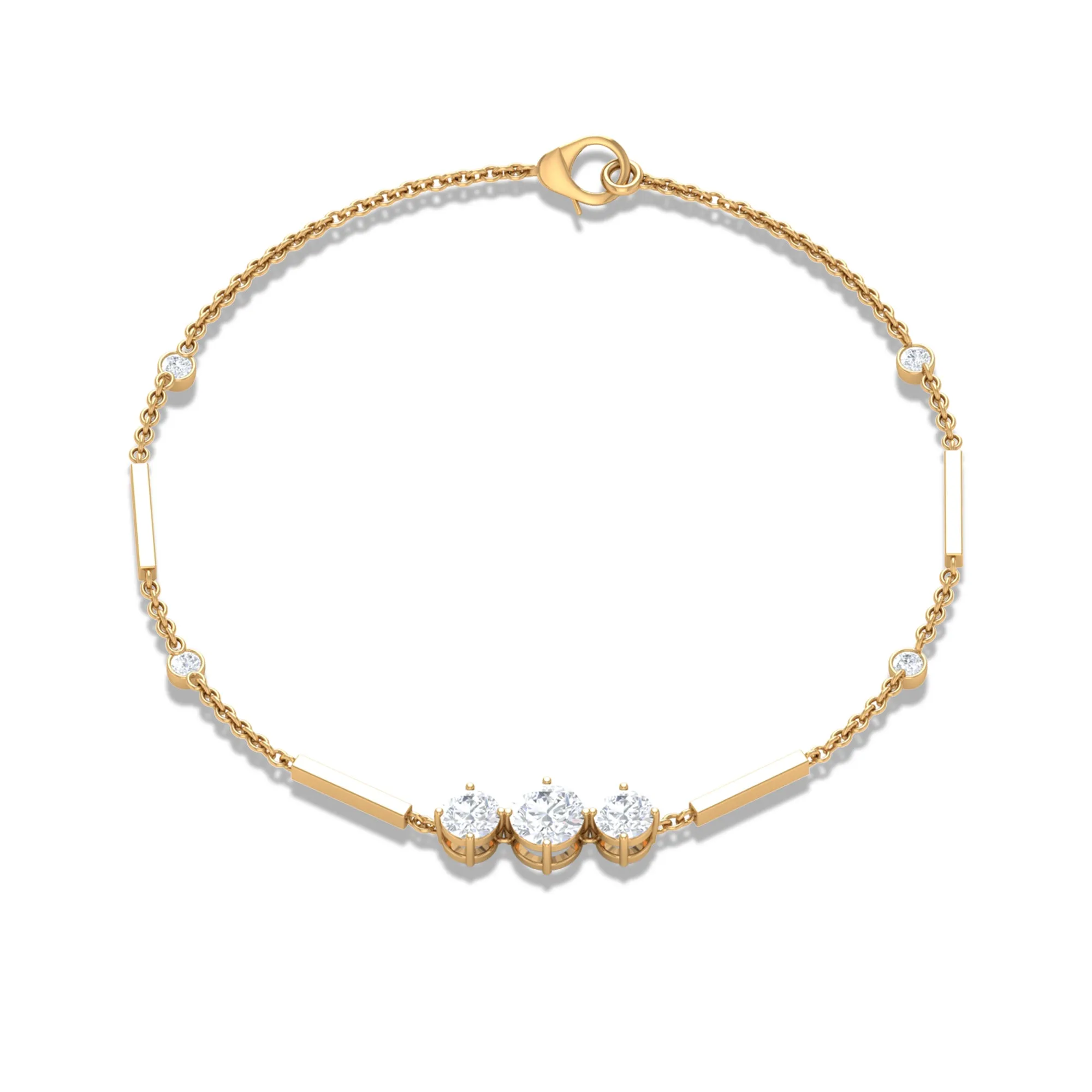 1.25 CT Round Cut Zircon Designer Gold Link Bracelet