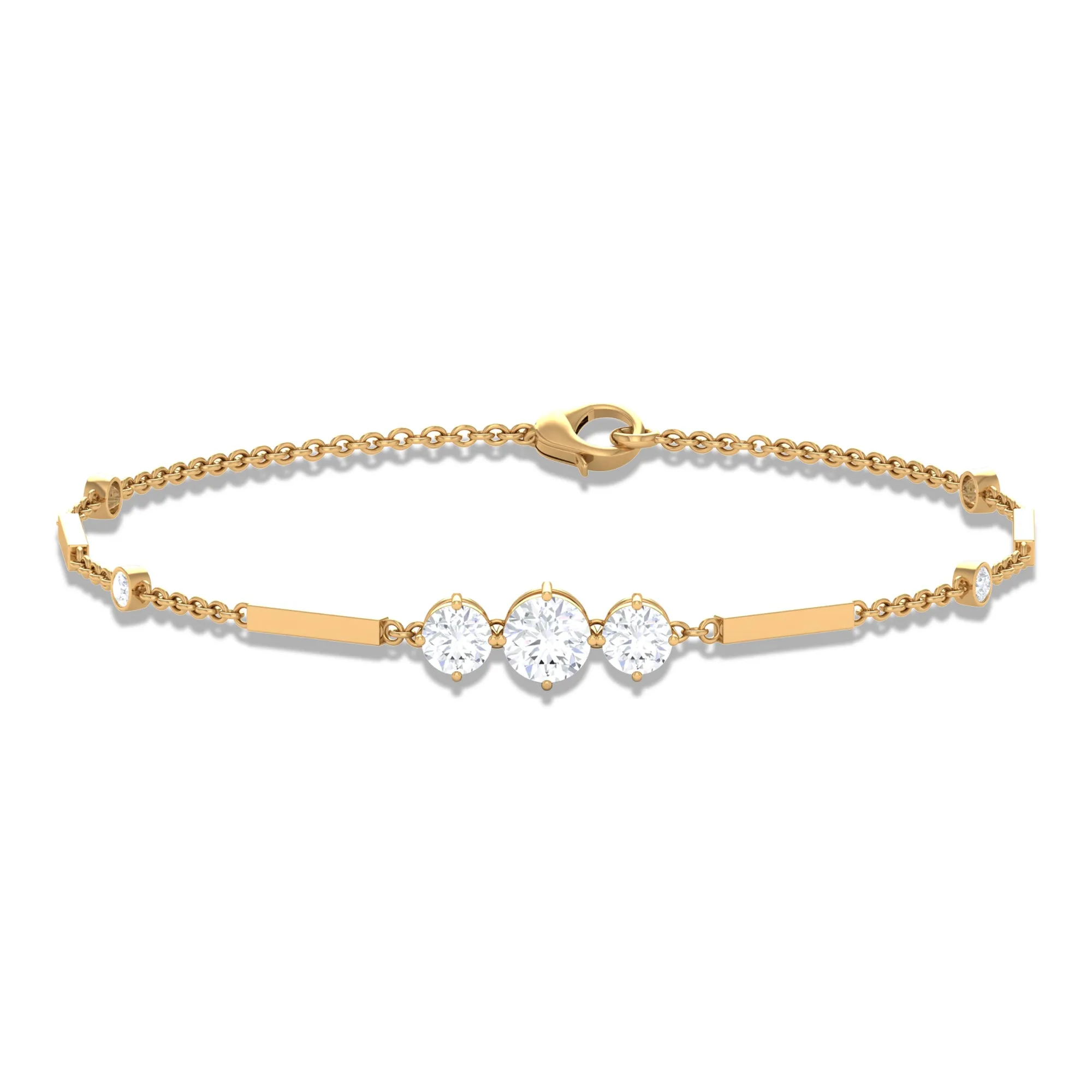 1.25 CT Round Cut Zircon Designer Gold Link Bracelet