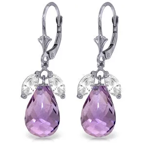 14.4 Carat 14K Solid White Gold Stretched Hand Amethyst White Topaz Earrings