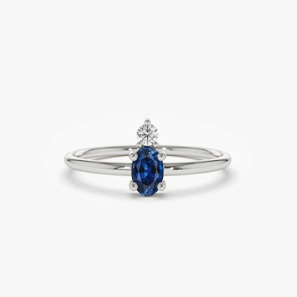 14K Gold Oval Sapphire and Diamond Ring
