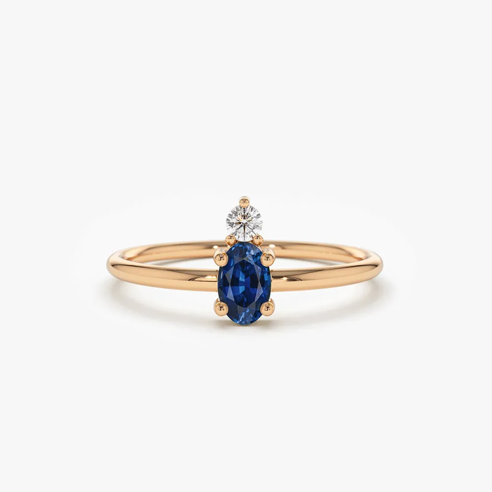 14K Gold Oval Sapphire and Diamond Ring