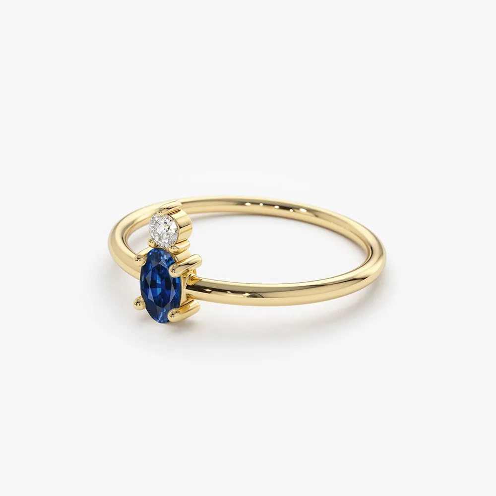 14K Gold Oval Sapphire and Diamond Ring