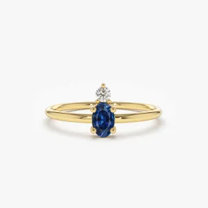 14K Gold Oval Sapphire and Diamond Ring
