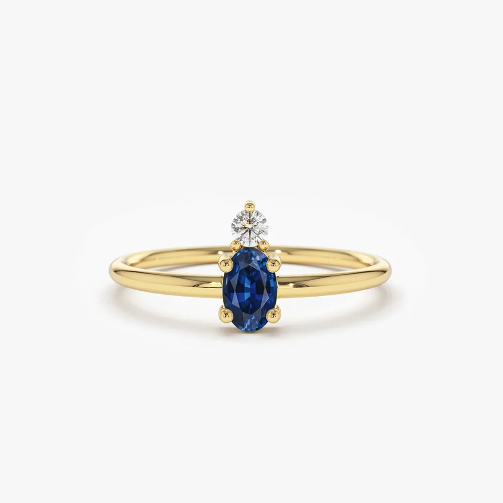 14K Gold Oval Sapphire and Diamond Ring