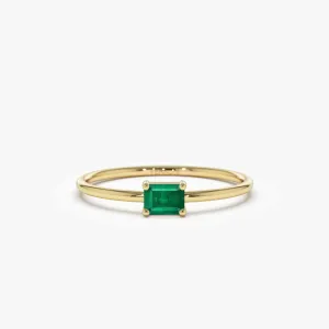 14k Octagon Cut Emerald Ring