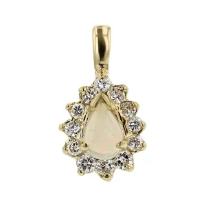 14K Pear-Shaped Opal and Diamond Halo Pendant