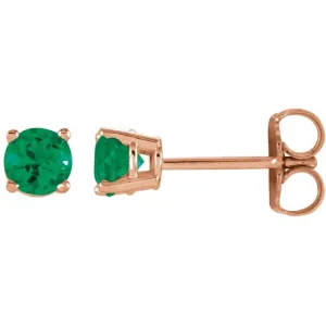 14K Rose 4 mm Lab-Grown Emerald Stud Earrings with Friction Post