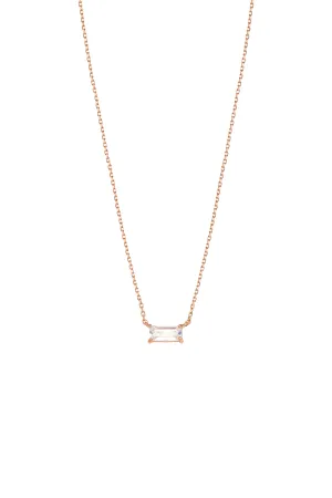 14K Solid Rose Gold Baguette CZ Emerald Cut Necklace