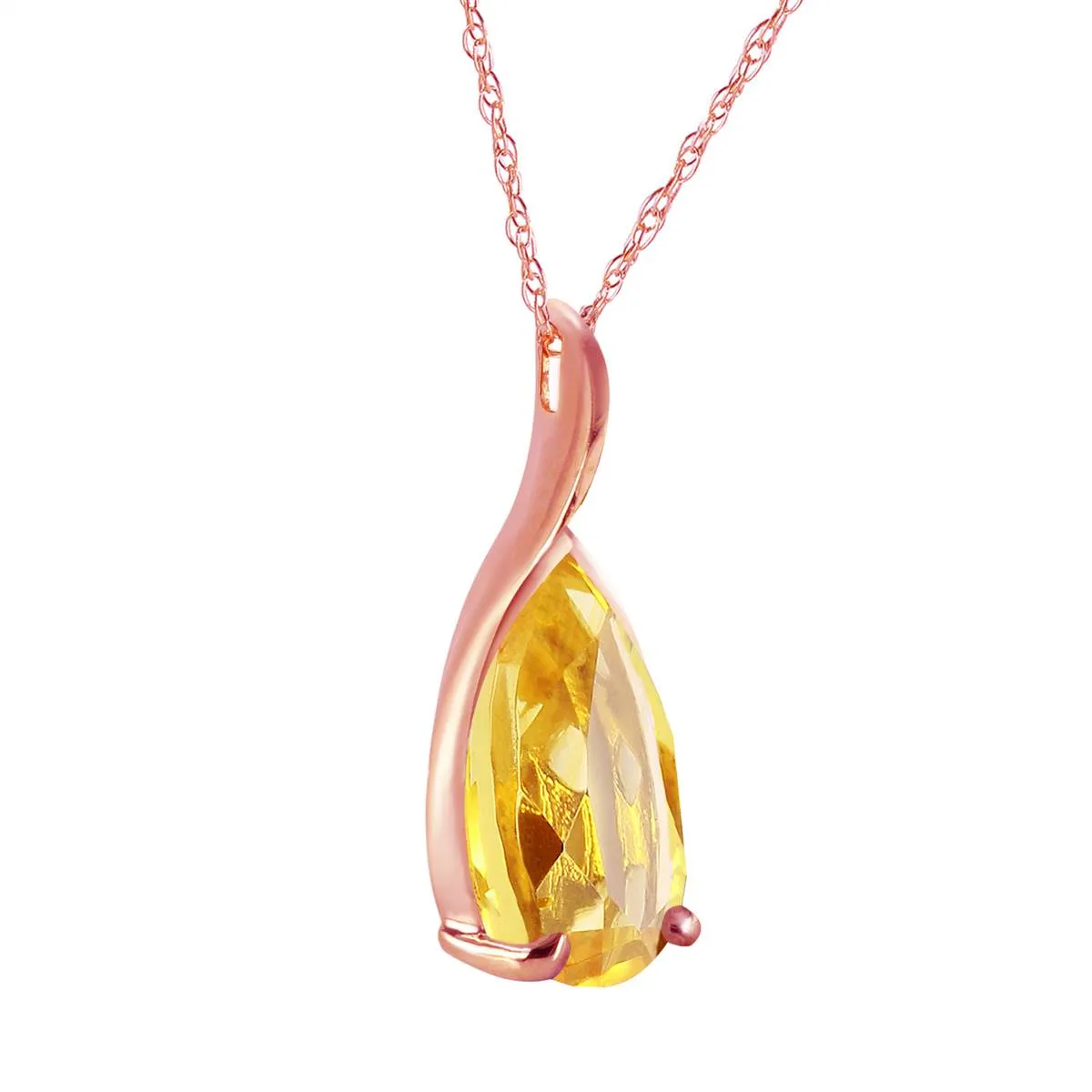 14K Solid Rose Gold Citrine Gemstone Genuine Imperial Necklace