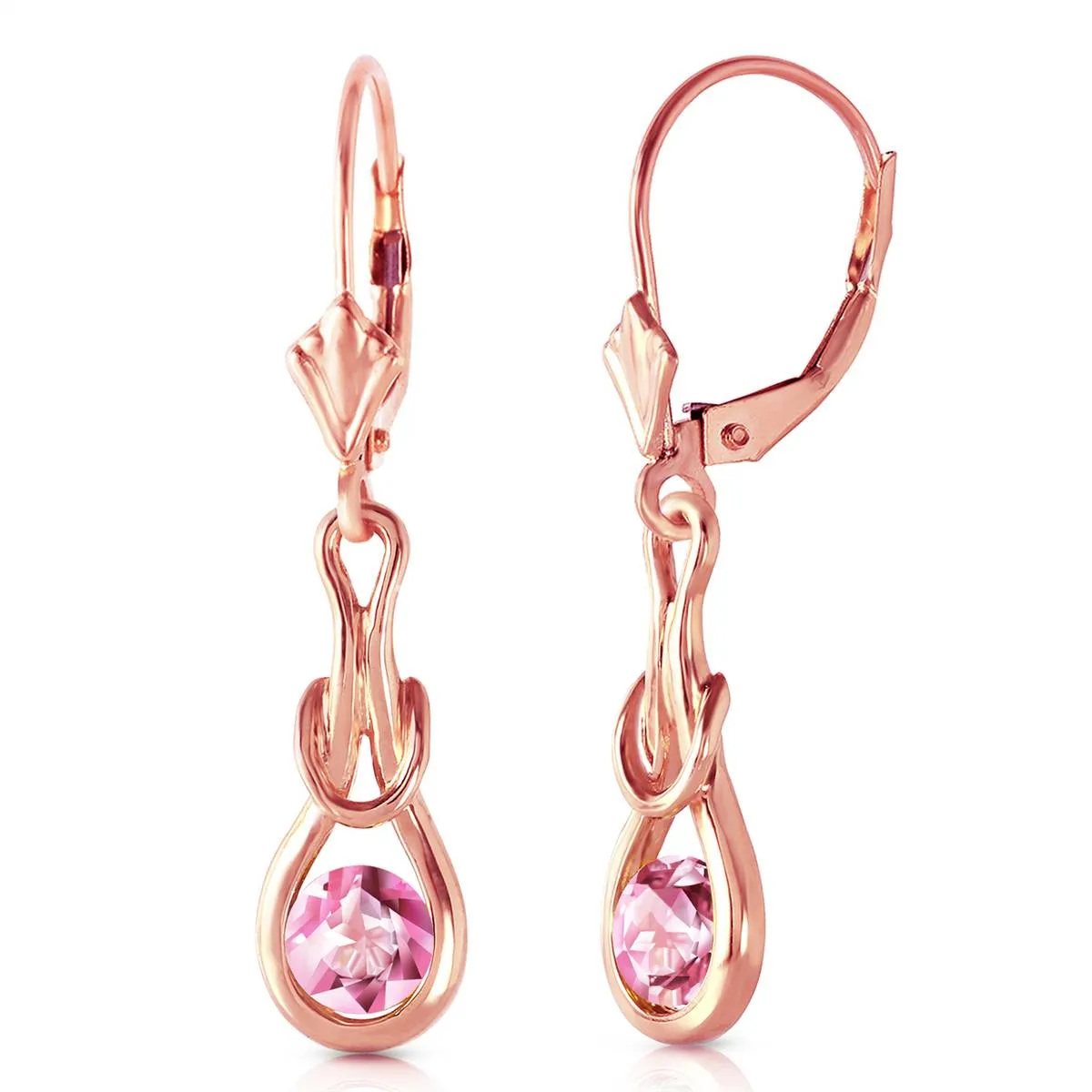 14K Solid Rose Gold Leverback Earrings Natural Pink Topaz Certified