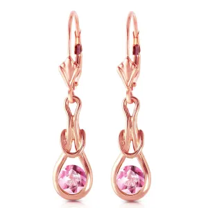14K Solid Rose Gold Leverback Earrings Natural Pink Topaz Certified