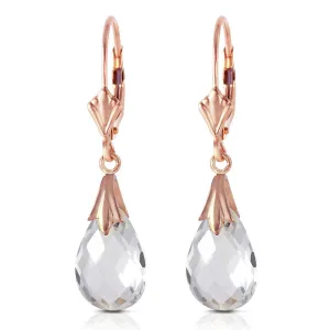 14K Solid Rose Gold Leverback Earrings Rose Topaz