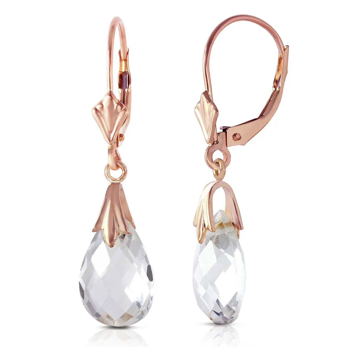 14K Solid Rose Gold Leverback Earrings Rose Topaz