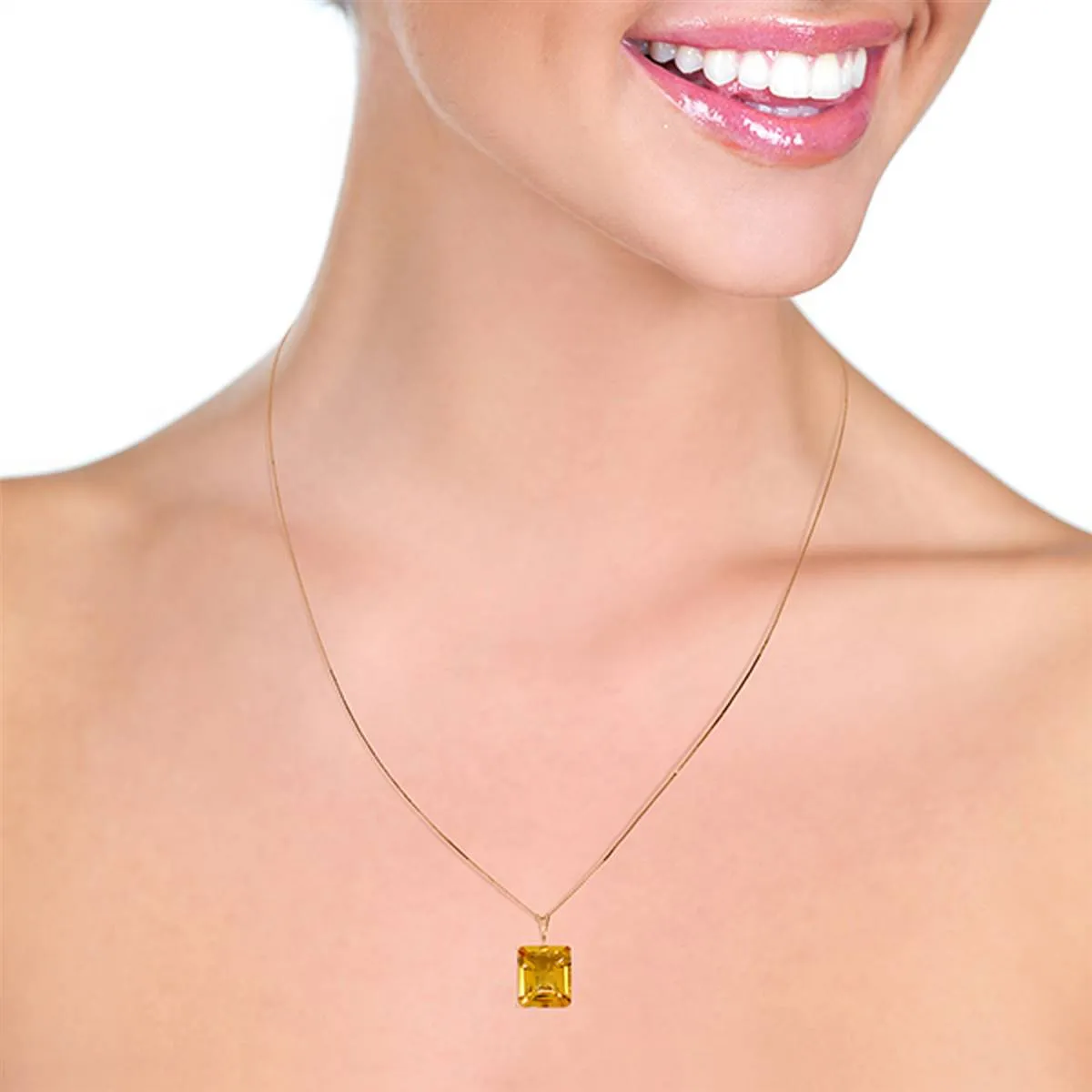 14K Solid Rose Gold Necklace w/ Octagon Citrine