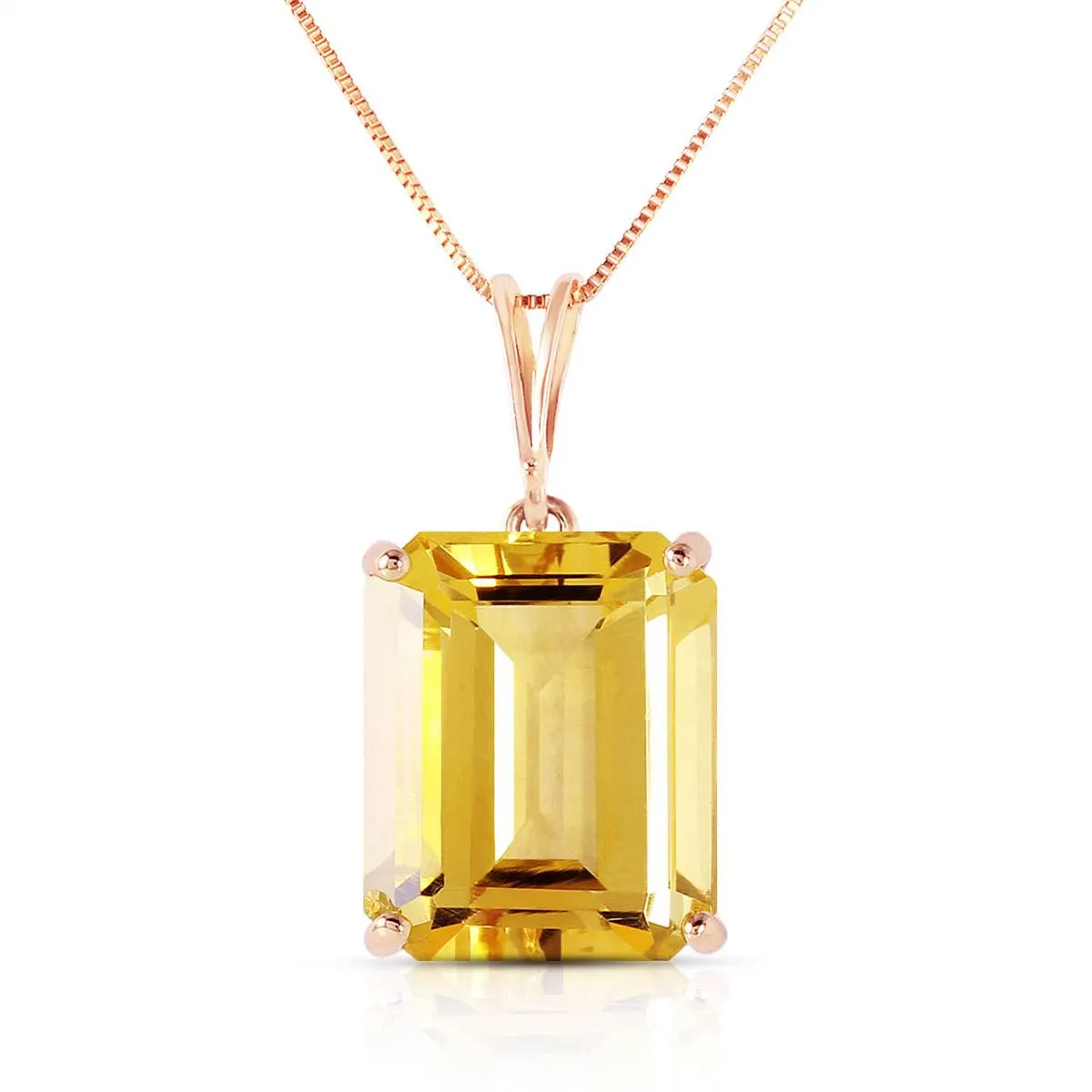 14K Solid Rose Gold Necklace w/ Octagon Citrine