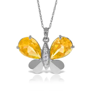 14K Solid White Gold Butterfly Necklace Natural Diamond & Citrine Certified