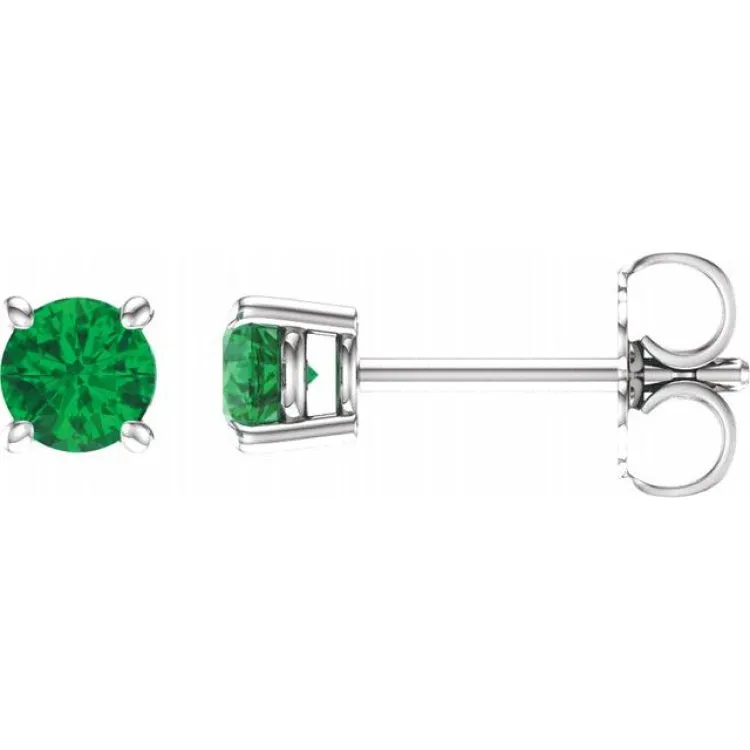 14K White 4 mm Lab-Grown Emerald Stud Earrings with Friction Post