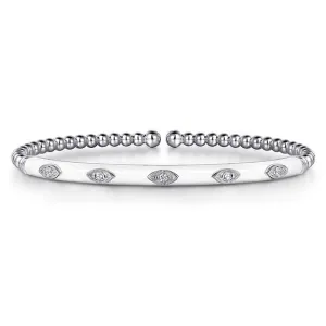 14K White Gold Bujukan Beads and Diamond Split Bangle with White Enamel