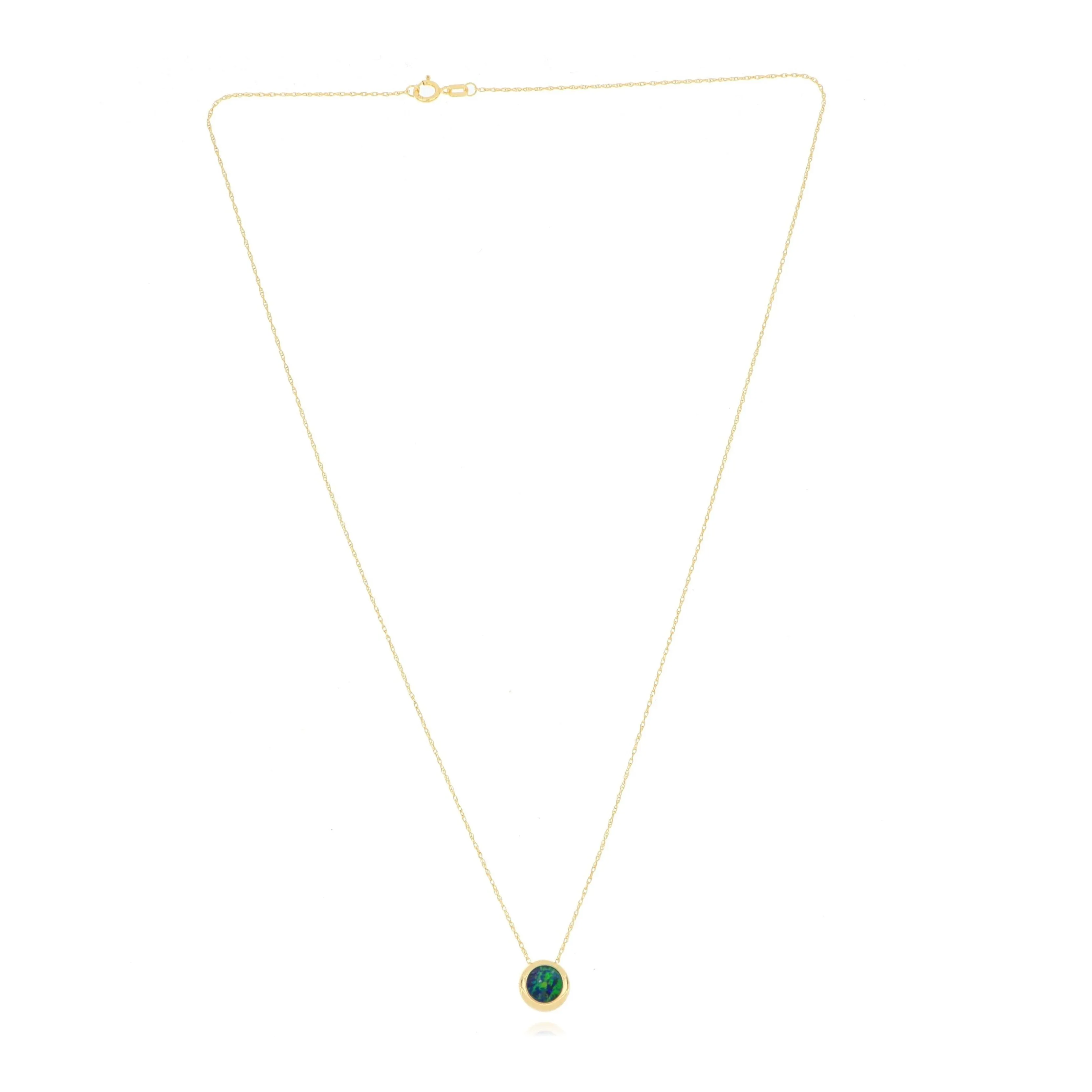 14k Yellow Gold Bezel Set Australian Opal Necklace
