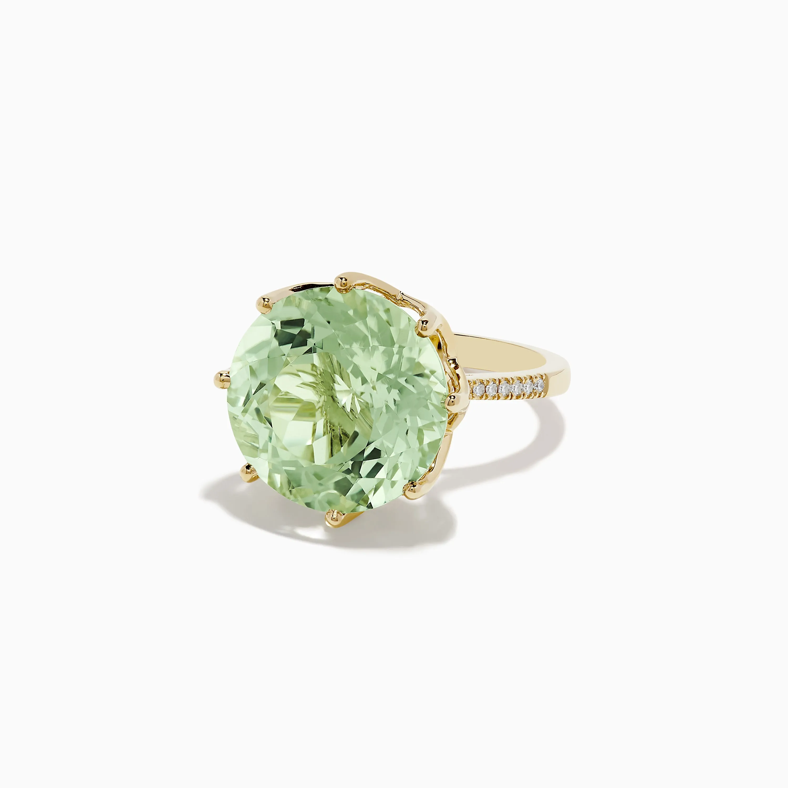 14K Yellow Gold Green Amethyst and Diamond Cocktail Ring, 11.95 TCW