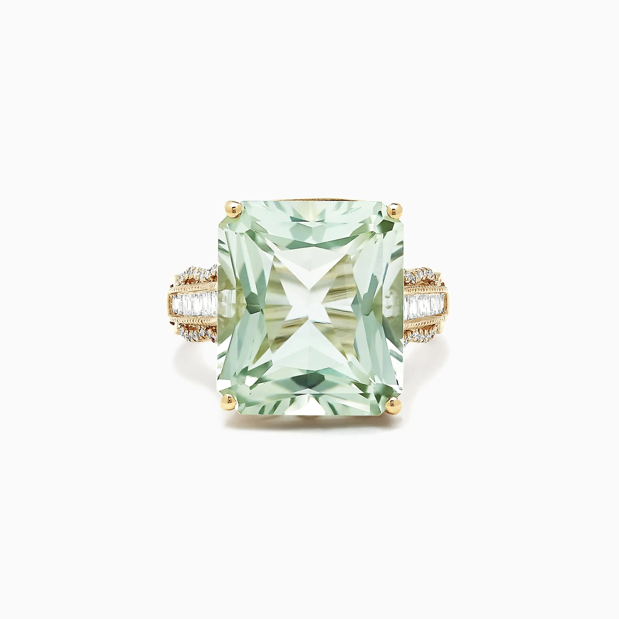 14K Yellow Gold Green Amethyst and Diamond Cocktail Ring, 16.35 TCW