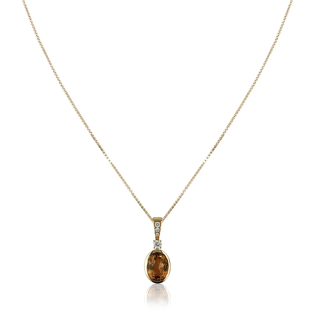 14K Yellow gold pendant necklace with citrine and diamonds