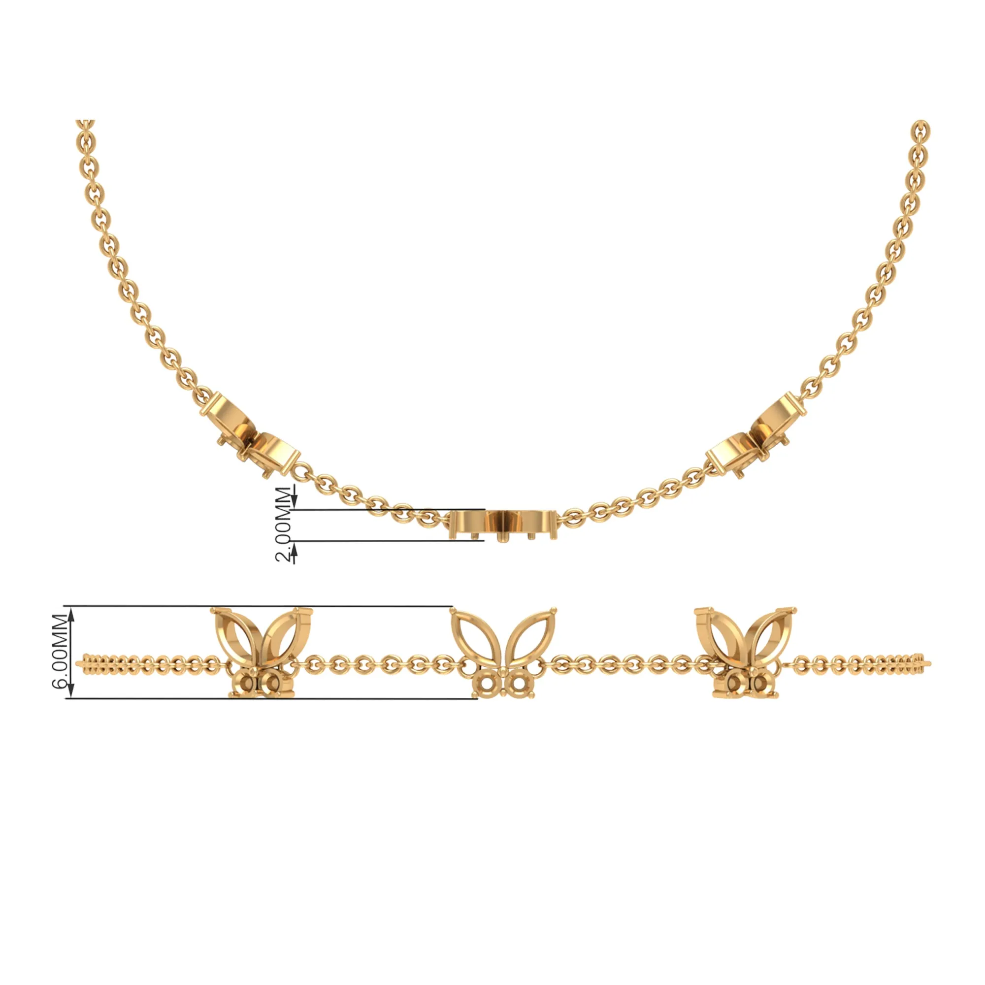 1.50 CT Zircon Butterfly Station Chain Bracelet in Gold
