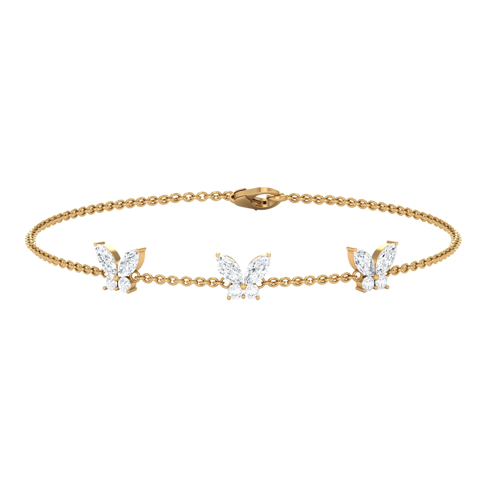 1.50 CT Zircon Butterfly Station Chain Bracelet in Gold