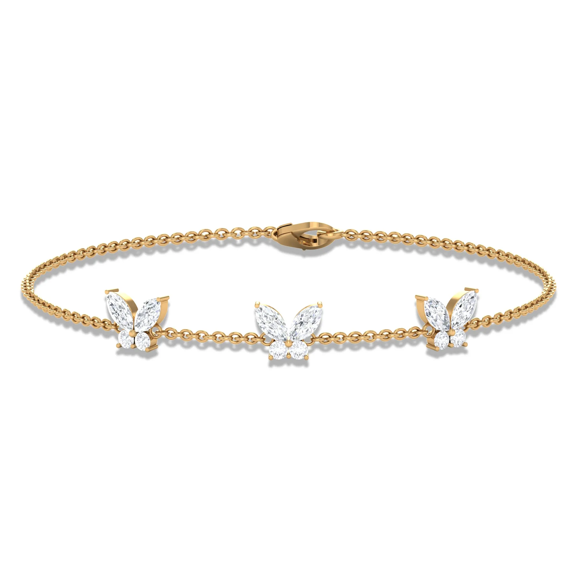 1.50 CT Zircon Butterfly Station Chain Bracelet in Gold