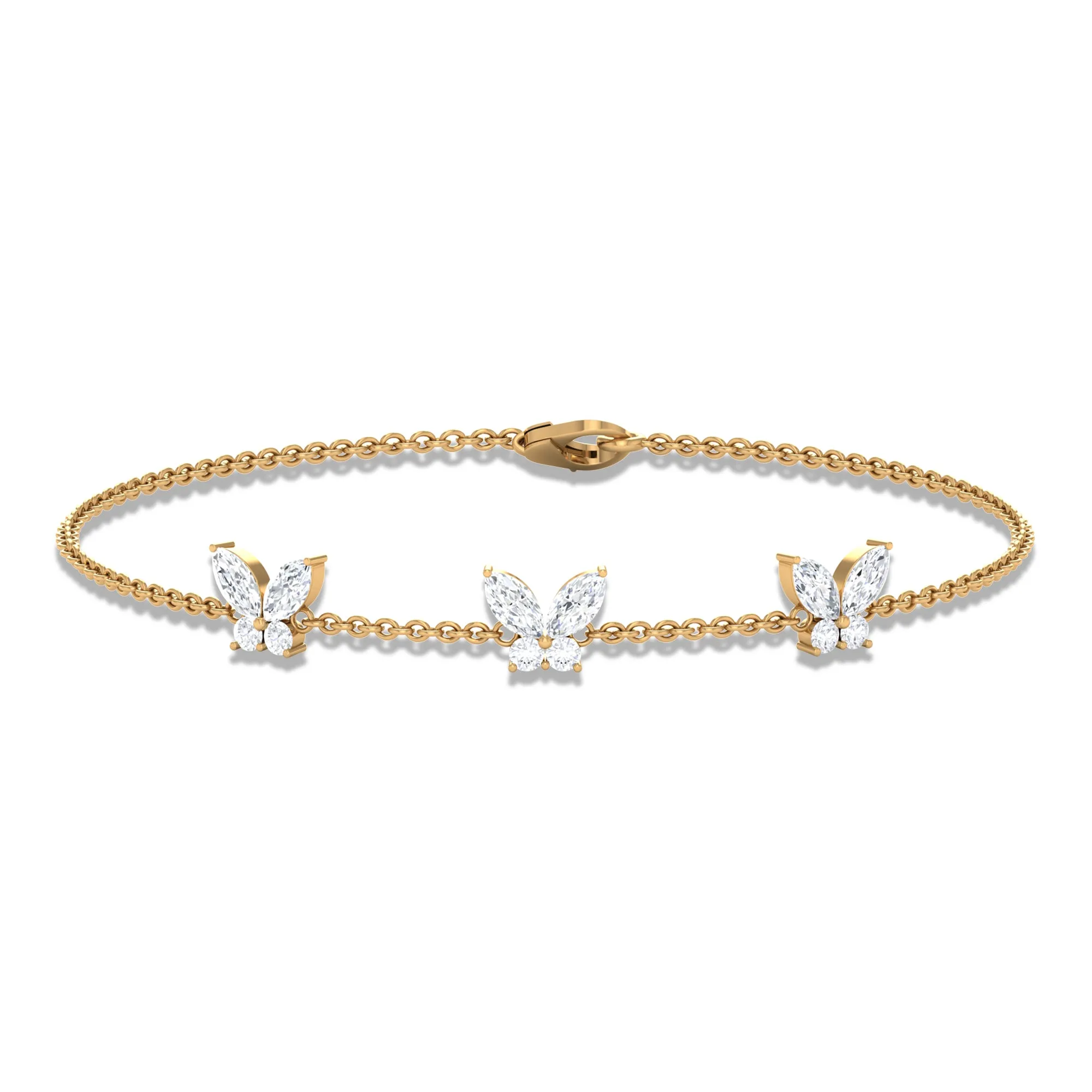 1.50 CT Zircon Butterfly Station Chain Bracelet in Gold