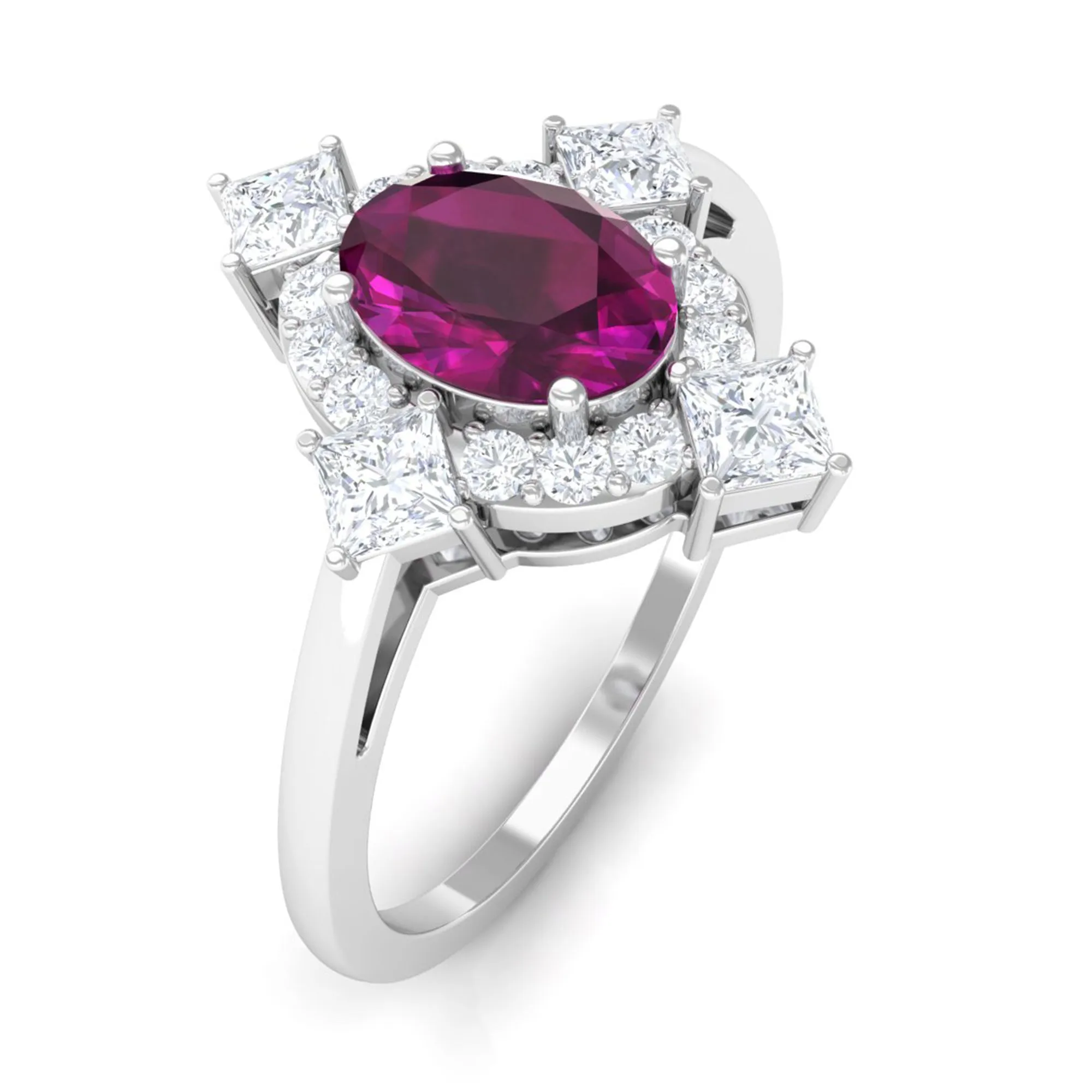 1.75 CT Oval Rhodolite Cocktail Engagement Ring with Diamond Halo