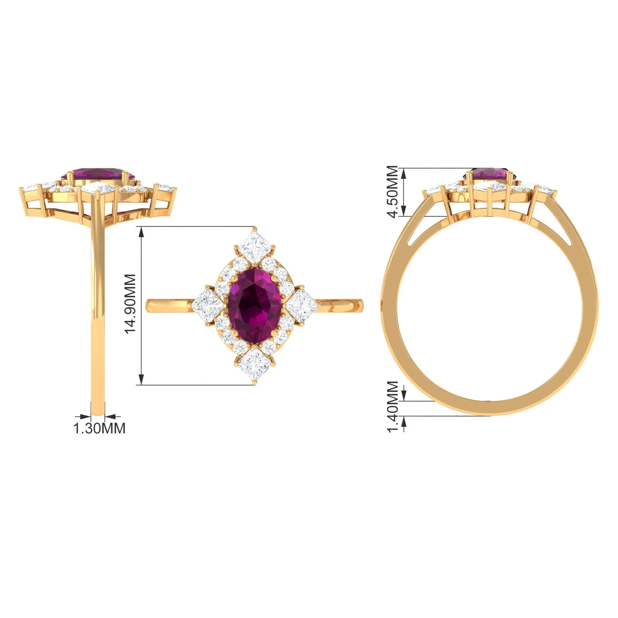 1.75 CT Oval Rhodolite Cocktail Engagement Ring with Diamond Halo