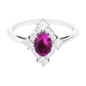 1.75 CT Oval Rhodolite Cocktail Engagement Ring with Diamond Halo