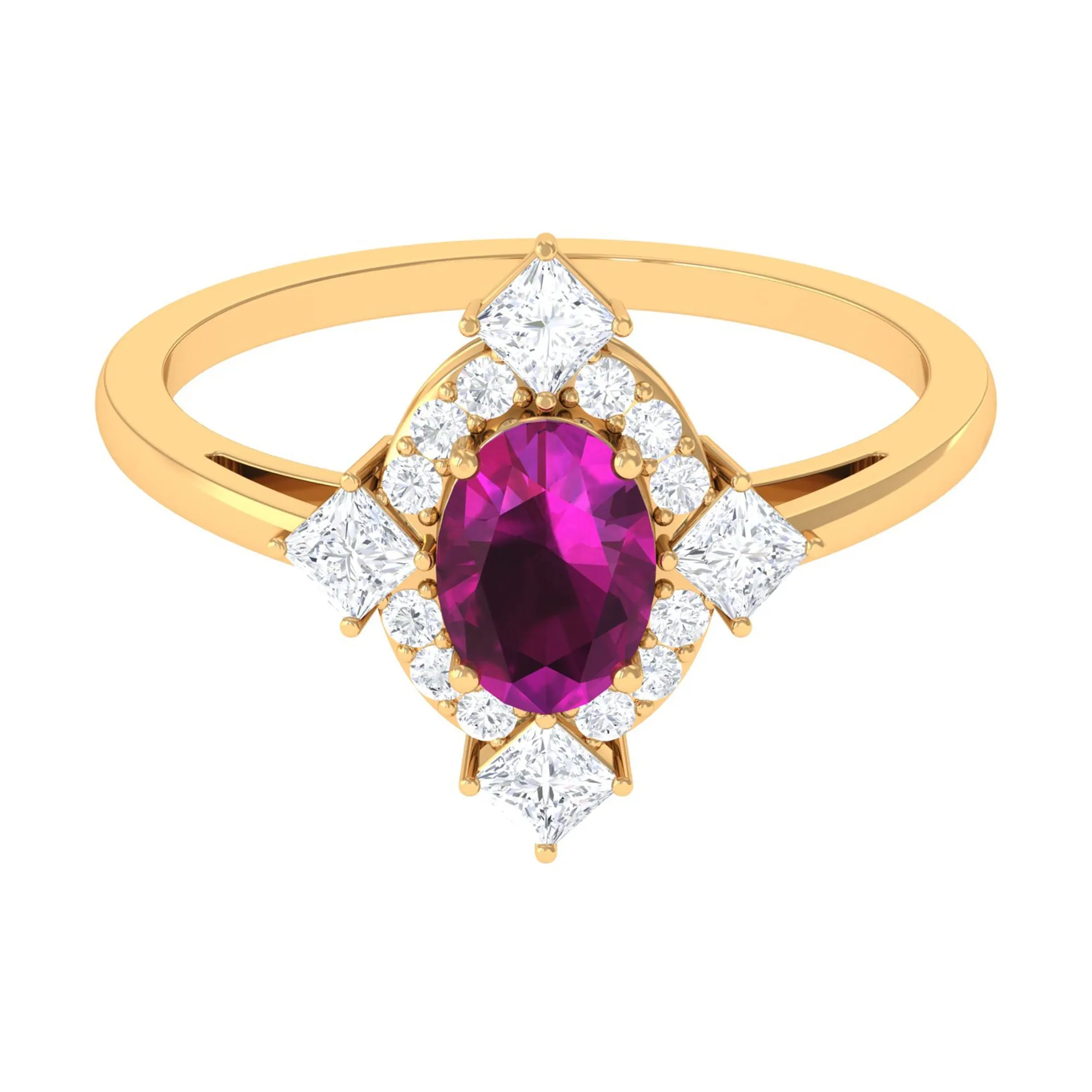1.75 CT Oval Rhodolite Cocktail Engagement Ring with Diamond Halo