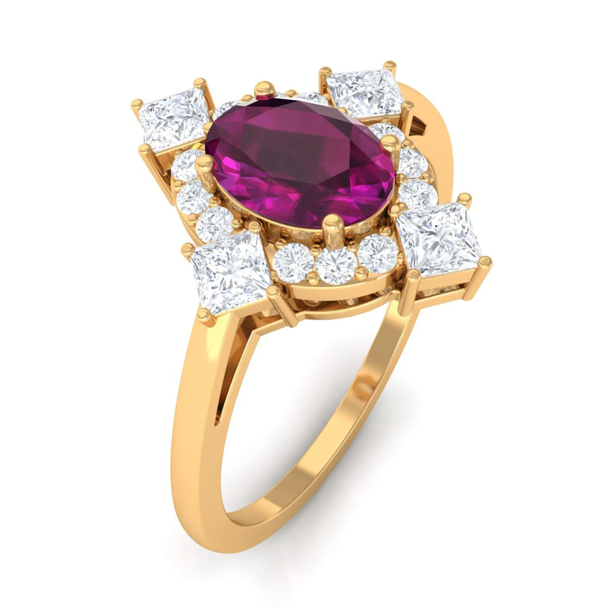 1.75 CT Oval Rhodolite Cocktail Engagement Ring with Diamond Halo