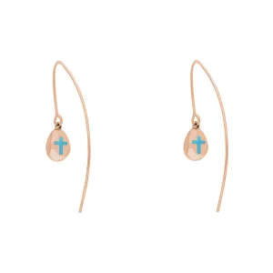18ct Rose Gold Turquoise Cross Disc Drop Earrings