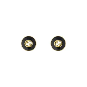 18K Gold Interlocking G Onyx Earrings